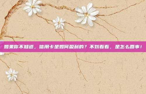 如果你不知道，信用卡是如何盈利的？不妨看看，是怎么回事！