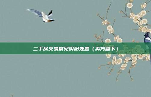 二手房交易常见纠纷处置(卖方篇下)