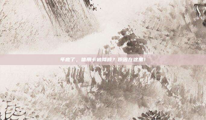 年底了，信用卡被降额？原因在这里！