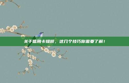关于信用卡提额，这几个技巧你需要了解！