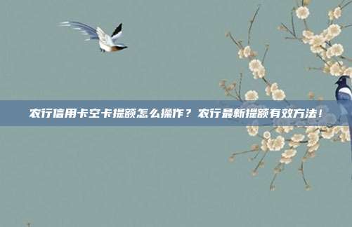 农行信用卡空卡提额怎么操作？农行最新提额有效方法！