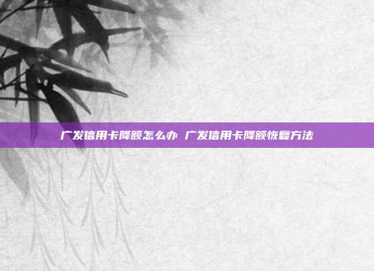 广发信用卡降额怎么办 广发信用卡降额恢复方法