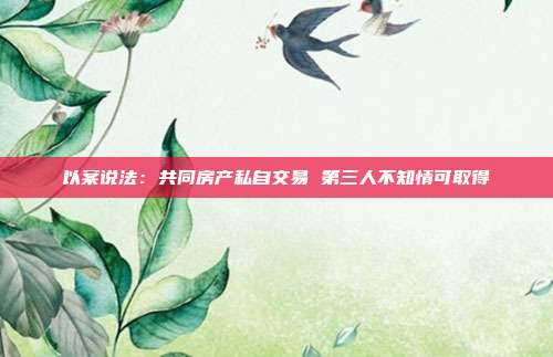 以案说法:共同房产私自交易 第三人不知情可取得