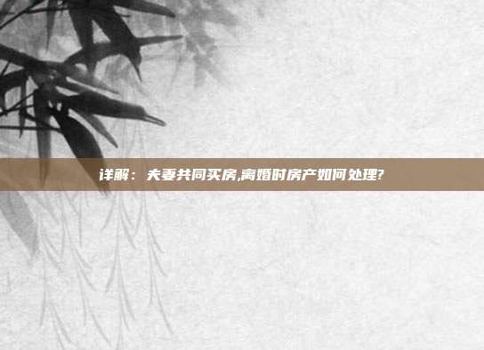 详解:夫妻共同买房,离婚时房产如何处理?