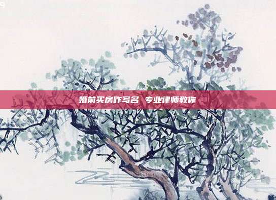 婚前买房咋写名 专业律师教你