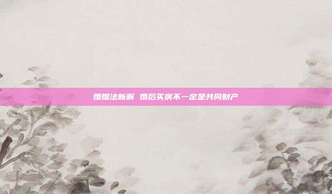 婚姻法新解 婚后买房不一定是共同财产