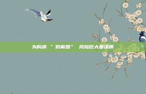 为购房 ”假离婚” 风险巨大要谨慎