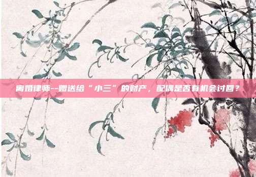 离婚律师--赠送给“小三”的财产，配偶是否有机会讨回？
